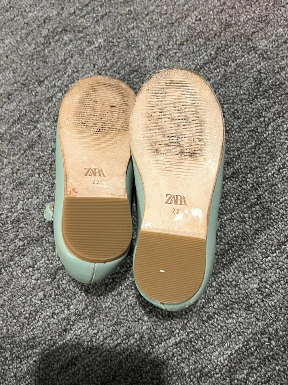 Zara Toddler Girl Leather T Strap Ballet Flats Sheepskin Rubber Sole Green Sz 22
